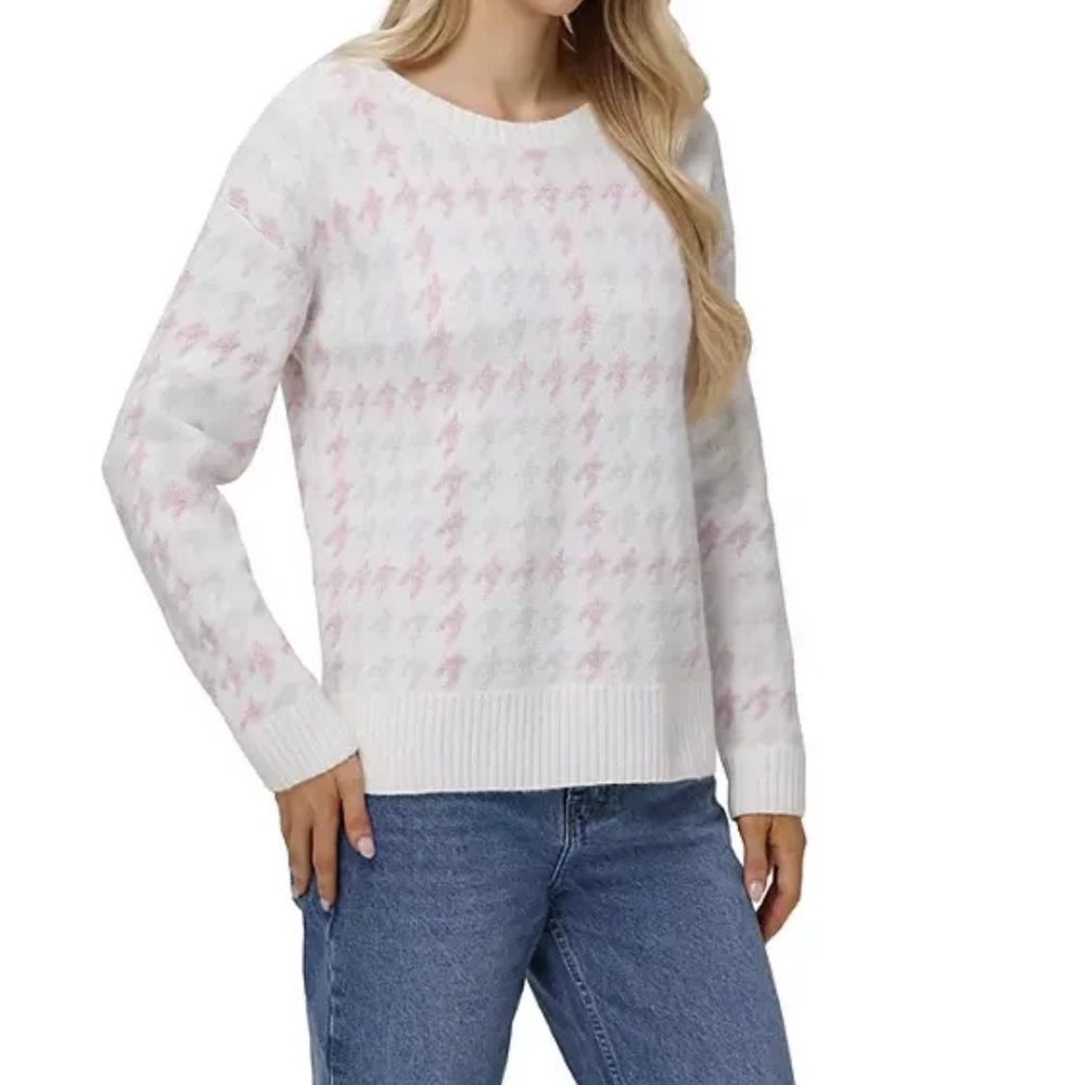 525 America White and Pink Crew Neck Sweater